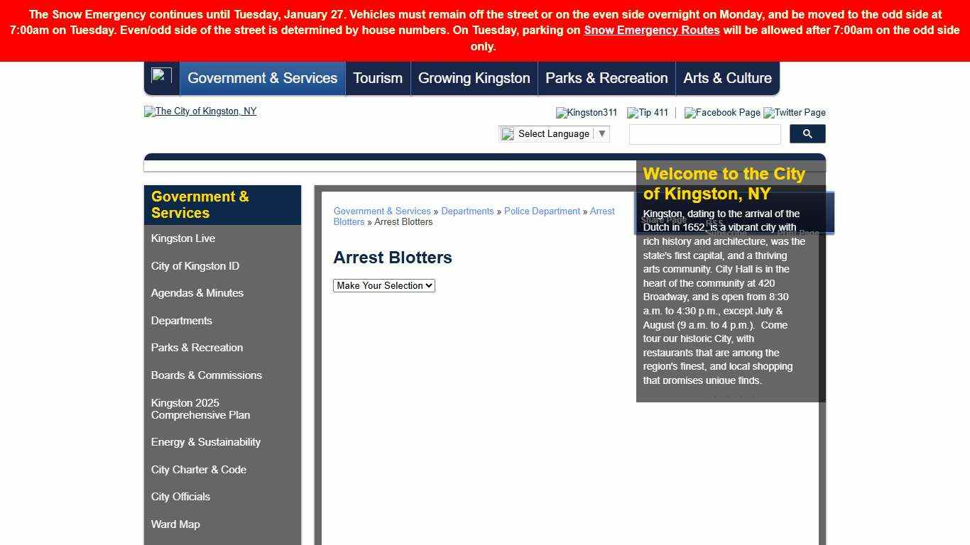 Welcome to the City of Kingston, NY - Arrest Blotters