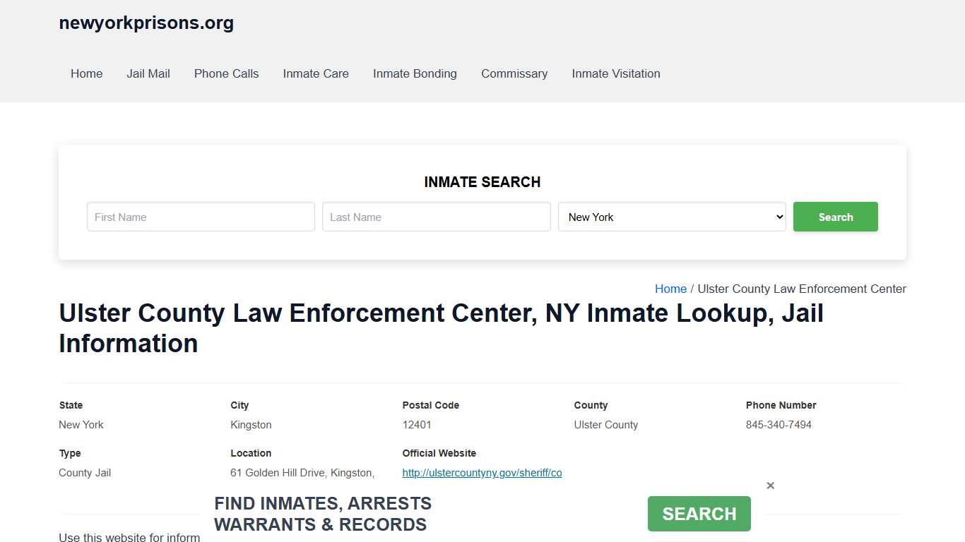 Ulster County Law Enforcement Center, NY - Offender Locator, Contacts, Inmate Info